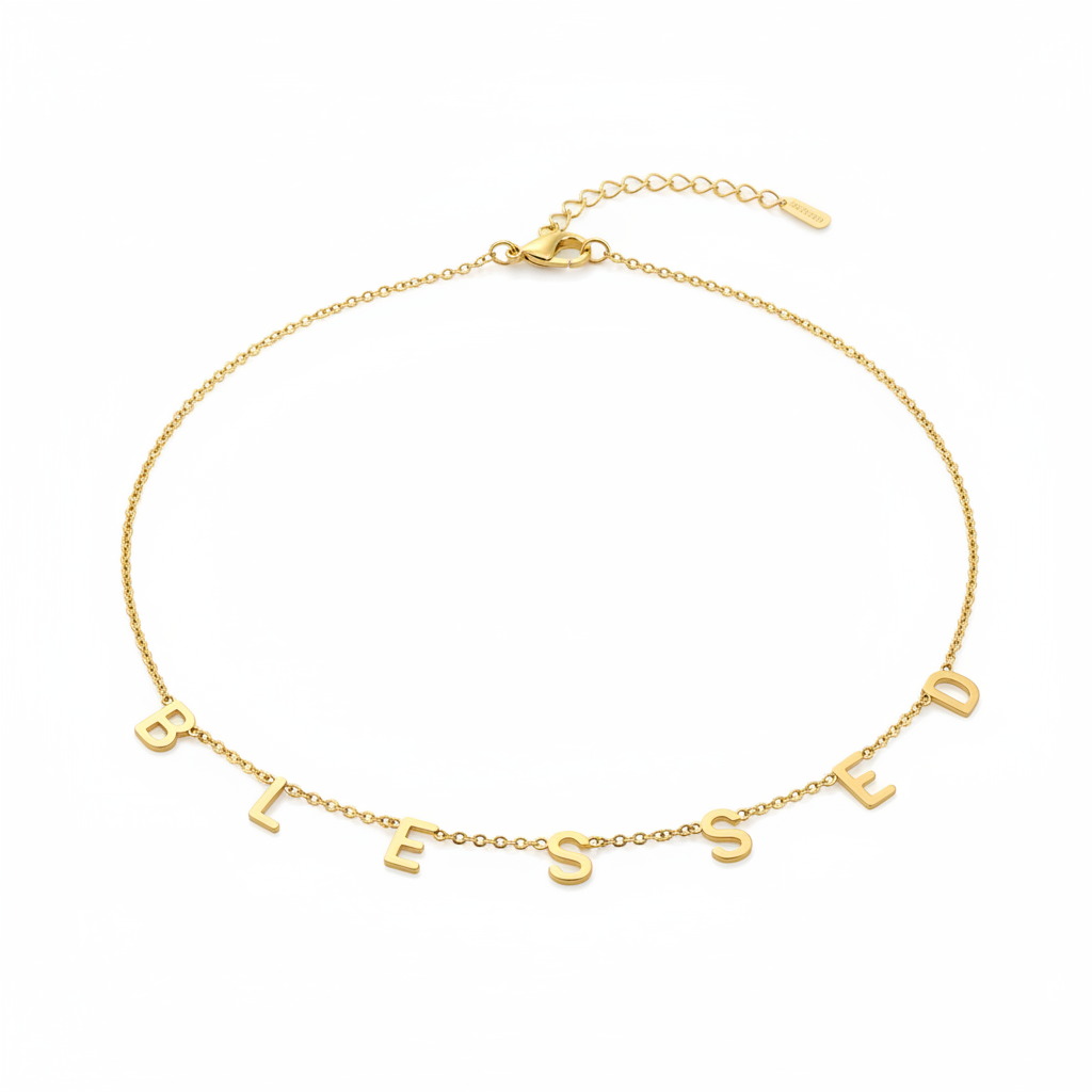 BLESSED necklace plaqué or